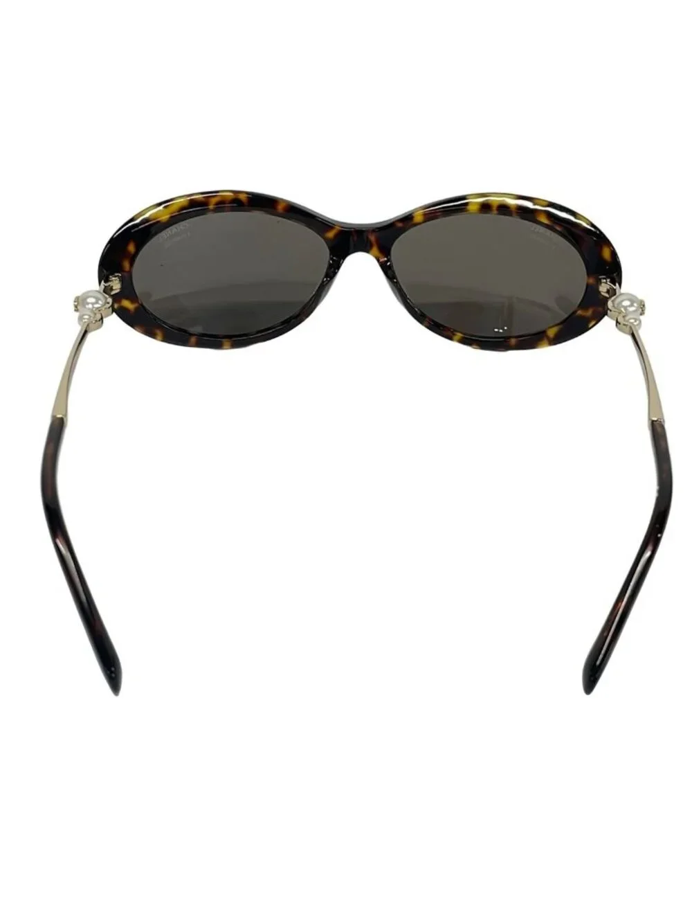 Chanel Sunglasses Black Dark Brown Gold Faux Pearl Eyewear